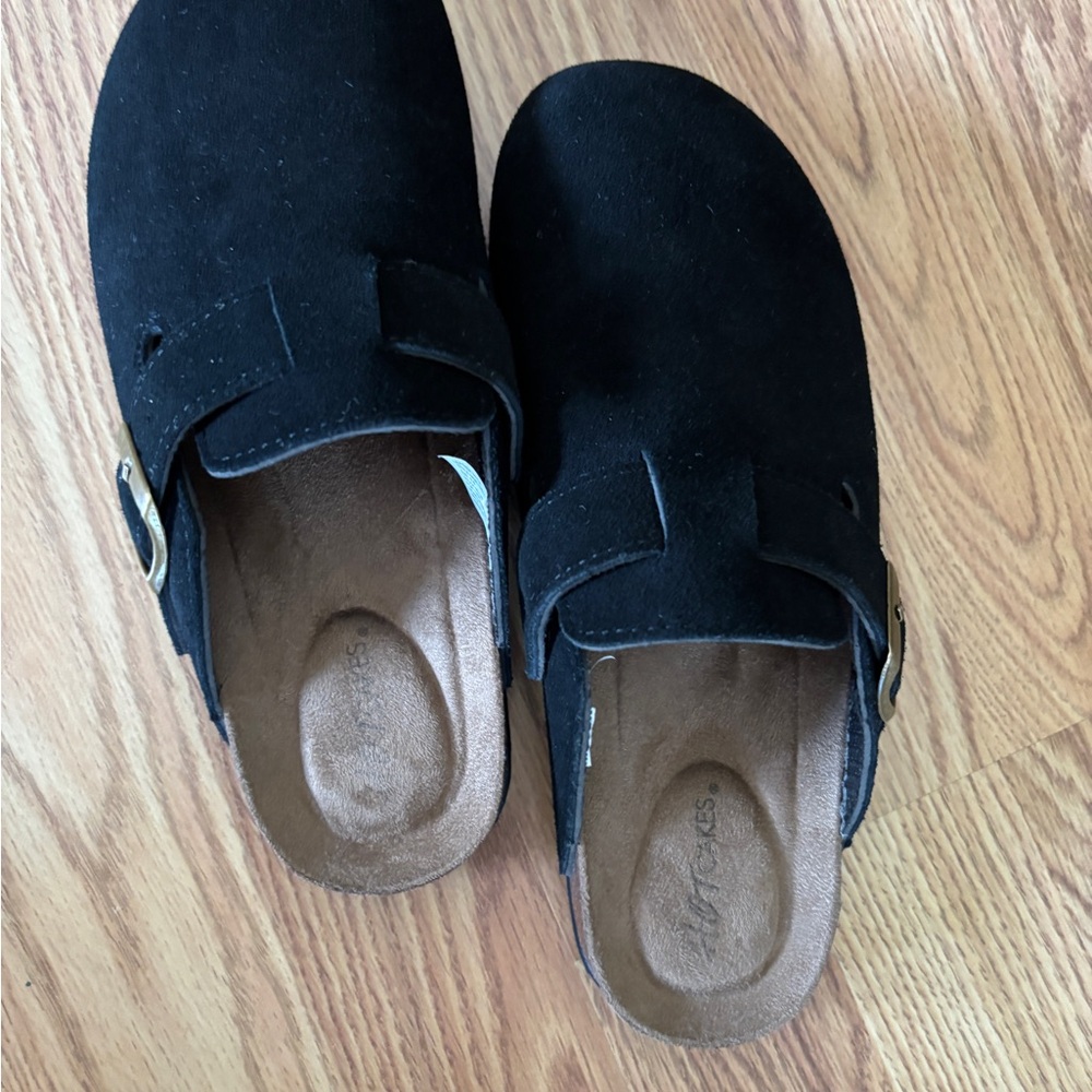 Black Suede Slip-On Clogs - Picture 2 of 7